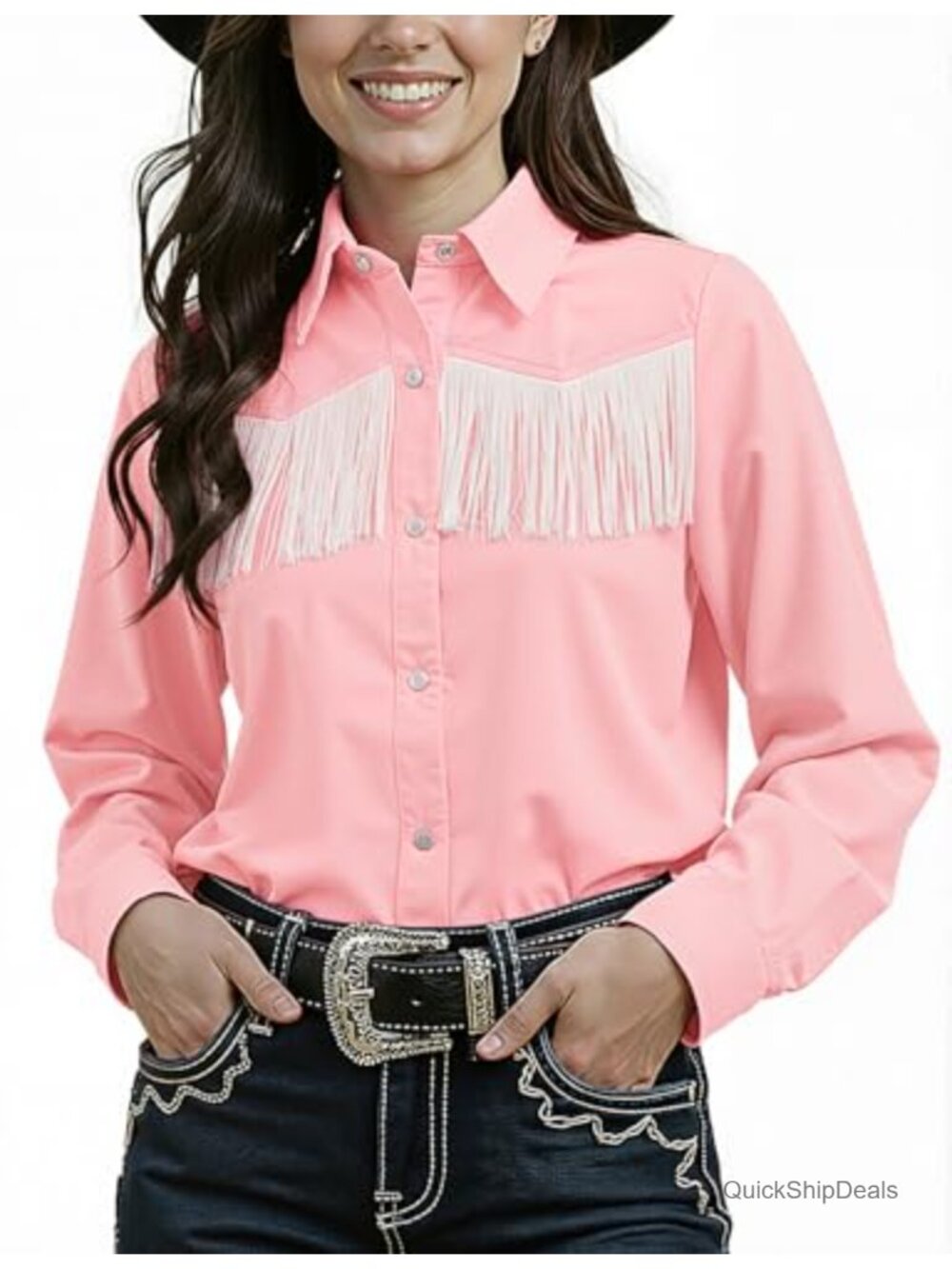 Womens Fringe Pearl Snap Western Shirt Button Down Cowgirl Concert Top